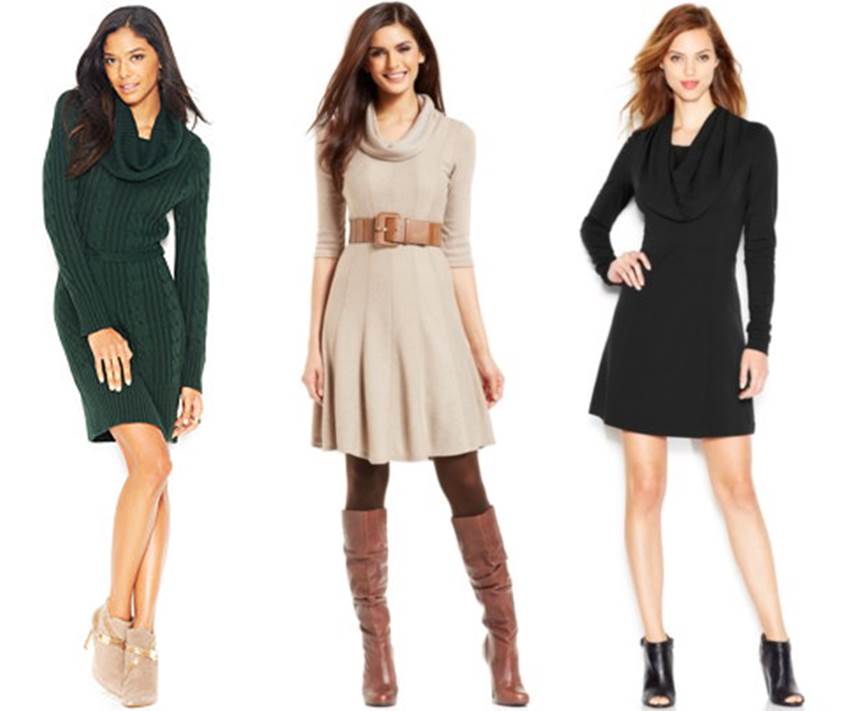 Midtown Girl by Amy Chandra - Perfect Winter Date Dress, Cowl Neck Sweater Dress